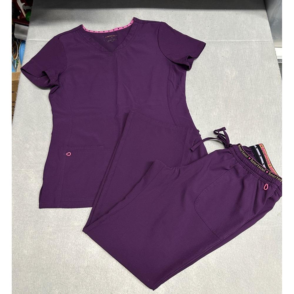 Heartsoul Break on Through Purple Scrub Set Womens Medium V-Neck Top Pants 20710